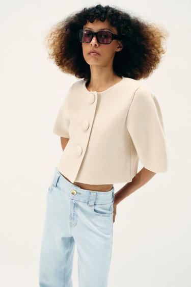 SHORT KNIT CARDIGAN - Ecru by Zara