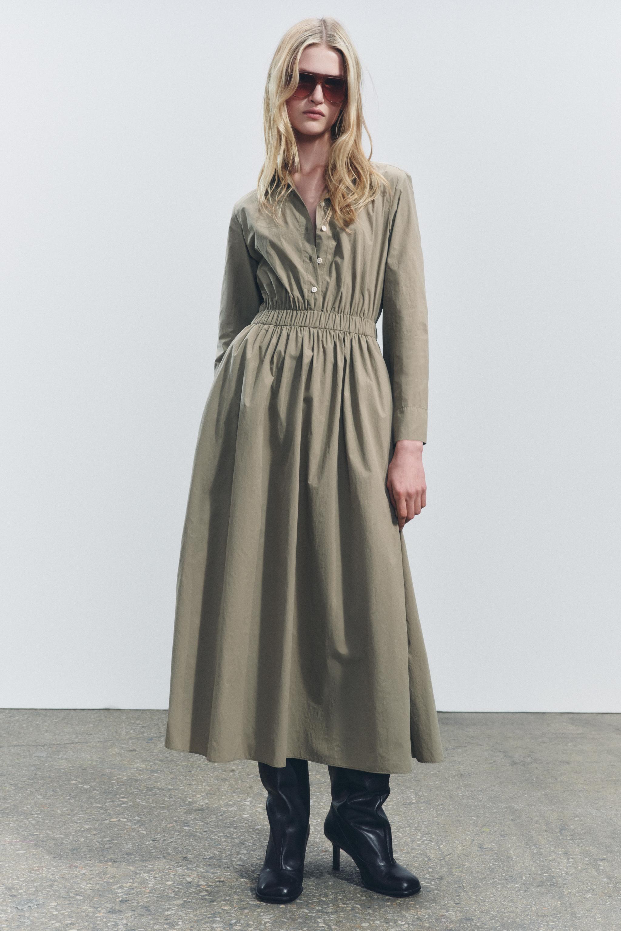 MIDI SHIRT DRESS ZW COLLECTION - Khaki | ZARA United States