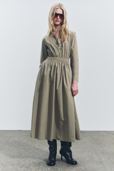 KÄÄNTÖKAULUKSELLINEN PAITAMEKKO, ZW-MALLISTO - Khaki Zaralta