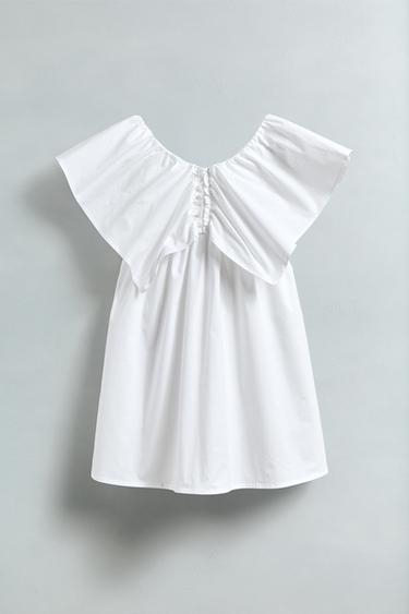 KLEID MIT VOLANT - Weiß von Zara
