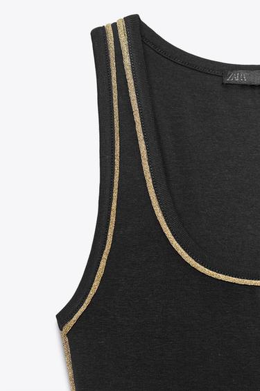 METALLIC THREAD TRIM TOP - Black by Zara - Image 6