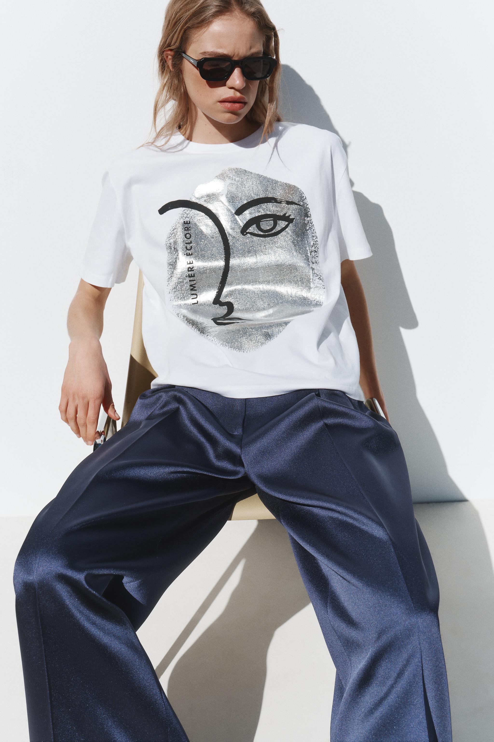 【ZARA】メタリックグラフィックTシャツ ホワイト 5644/184/250 METALLIC GRAPHIC T-SHIRT - White | ZARA Canada