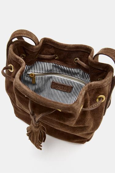 MINI SAC BANDOULIÈRE FRONCÉ EN CUIR - SABLE/MARRON de Zara - Image 4