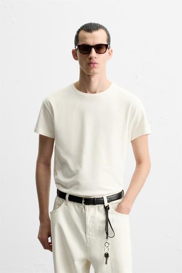 COTTON - HEMP T-SHIRT - Oyster-white by Zara