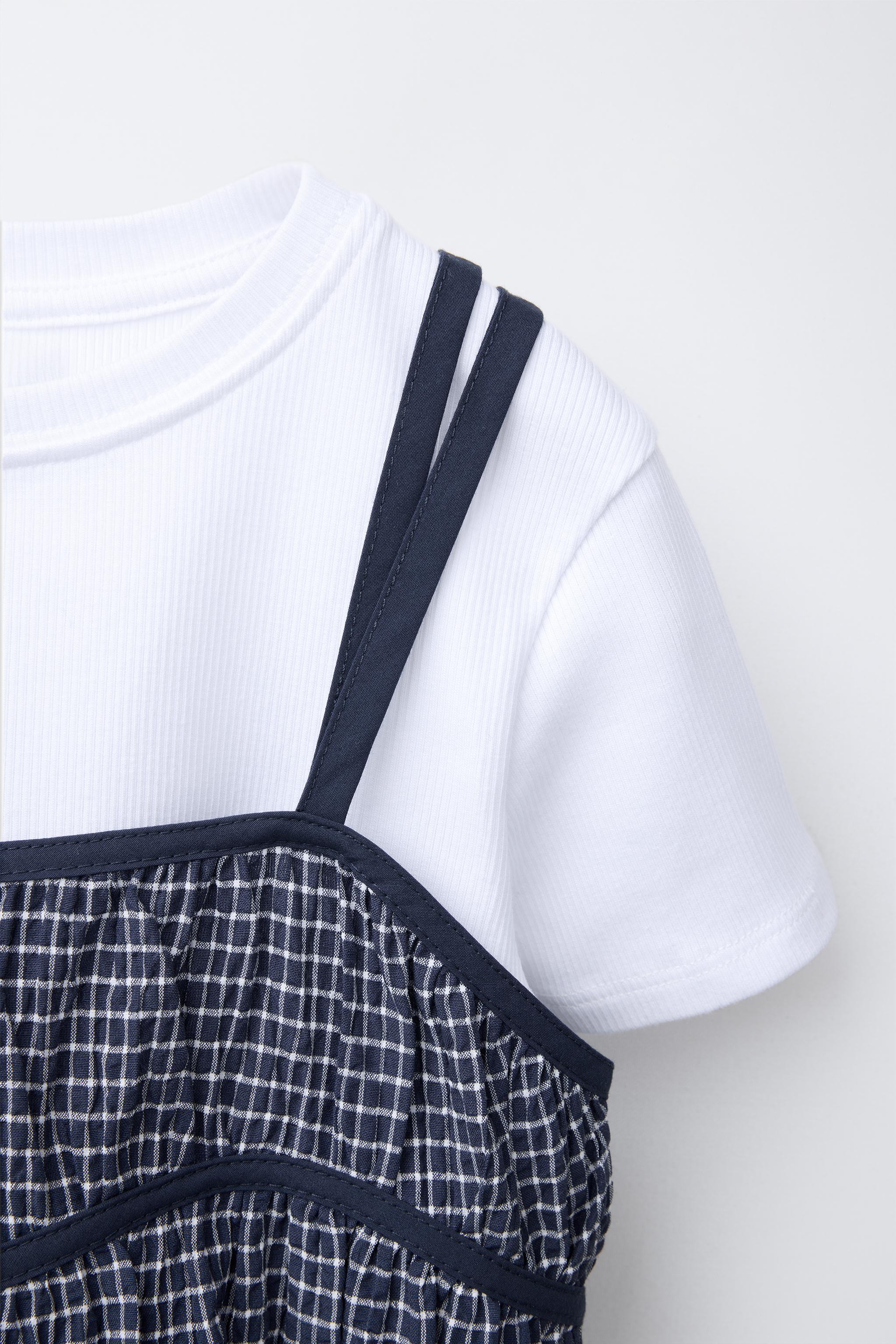 チェック柄コンビブラウス - ネイビーブルー | ZARA Japan / 日本