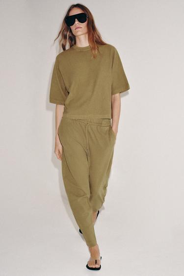 Zara WASHED EFFECT SHORT SLEEVE T-SHIRT - Olive green