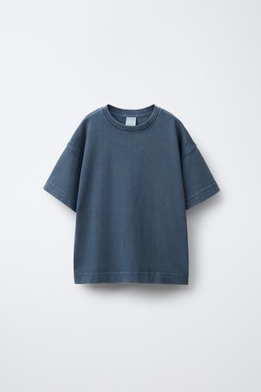 Zara HEAVY WEIGHT WASHED EFFECT T-SHIRT - Blue