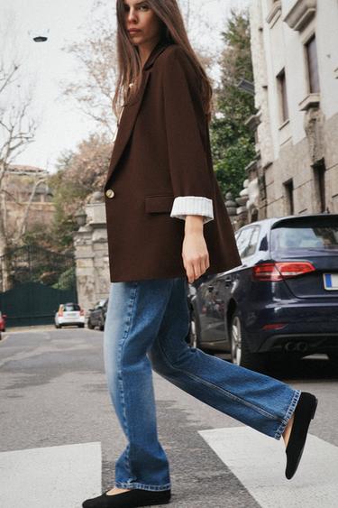 BLAZER WITH ROLLED-UP PRINTED CUFFS - Brown by Zara - Image 0