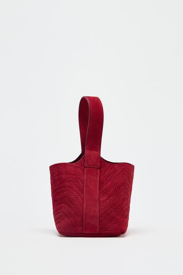 MINI SAC SEAU TRESSÉ EN DAIM - Rouge de Zara