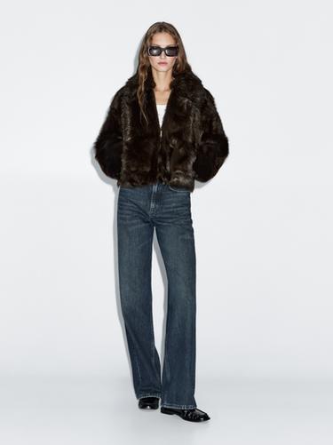 Zara Short lambskin jacket - Brown - Image 0