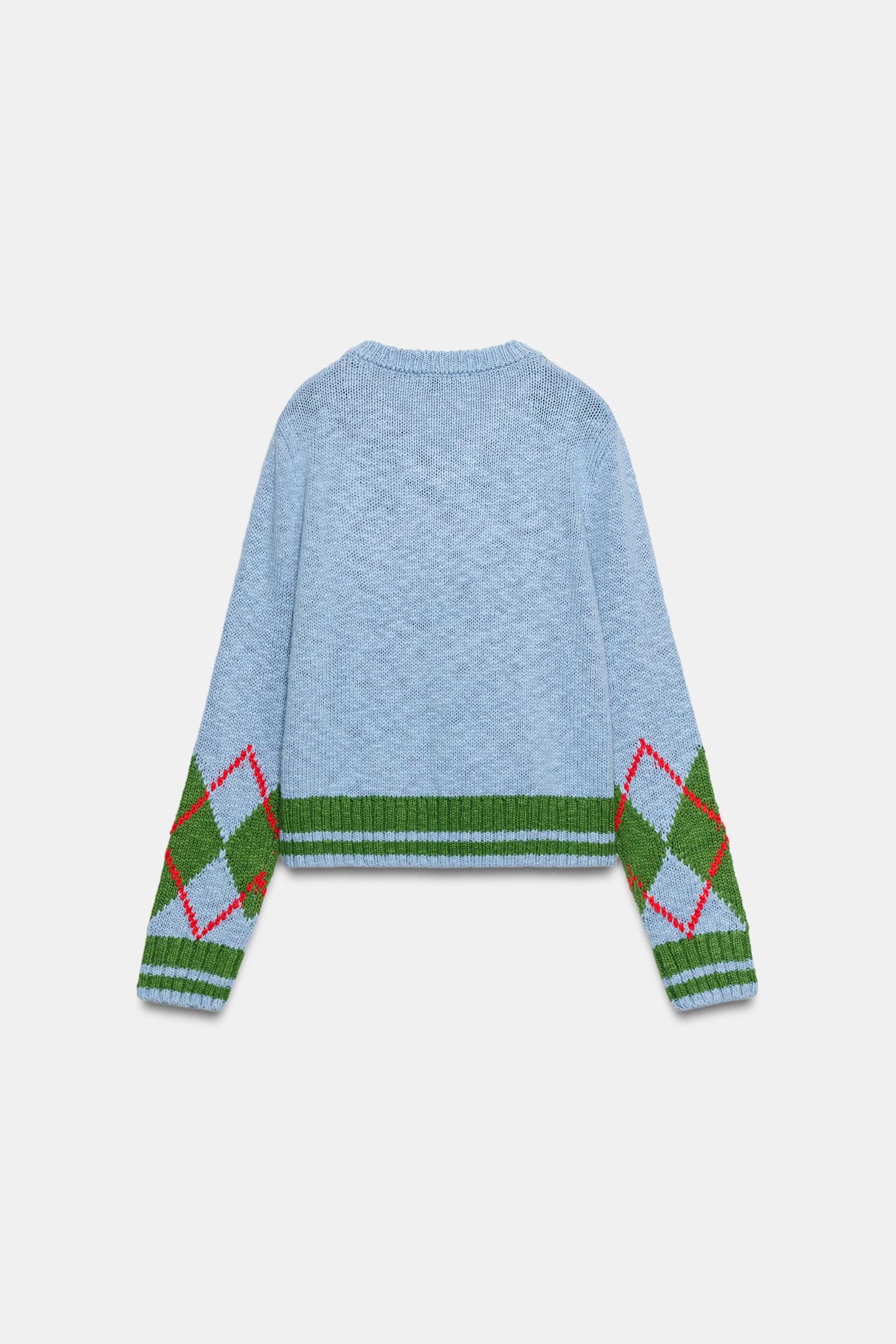 Женский свитер Zara Argyle Knit, цвет: Разноцветный — фото 6