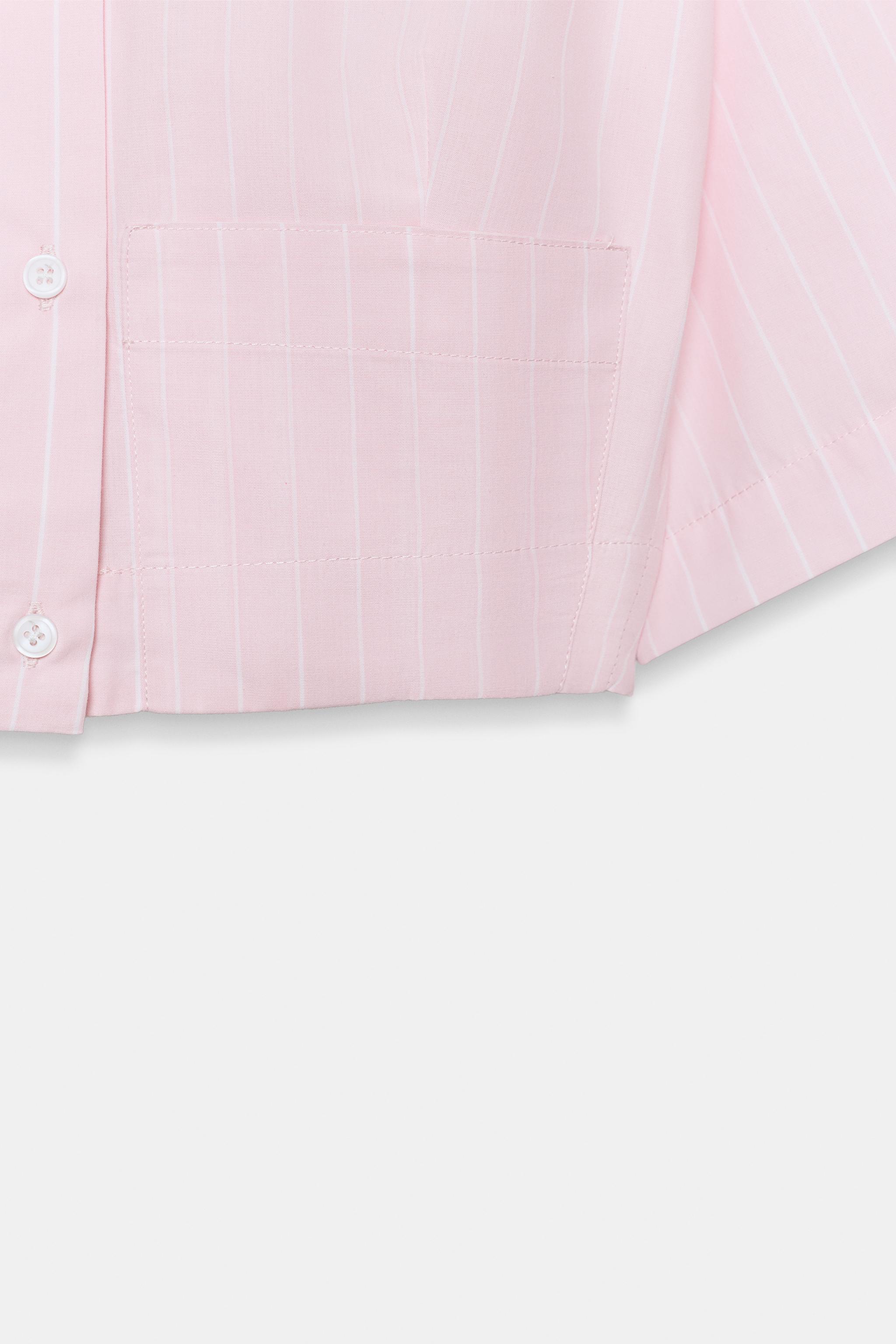 Zara Çizgili Crop Poplin Gömlek görsel 7