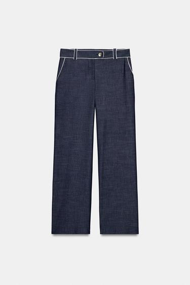 WIDE-LEG TROUSERS WITH CONTRASTING TRIM - Indigo by Zara - Image 6