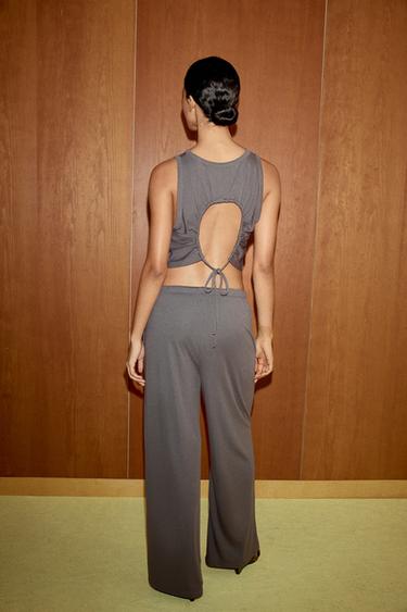 PANTALON FLUIDE À CORDONS - Gris bleu de Zara - Image 3