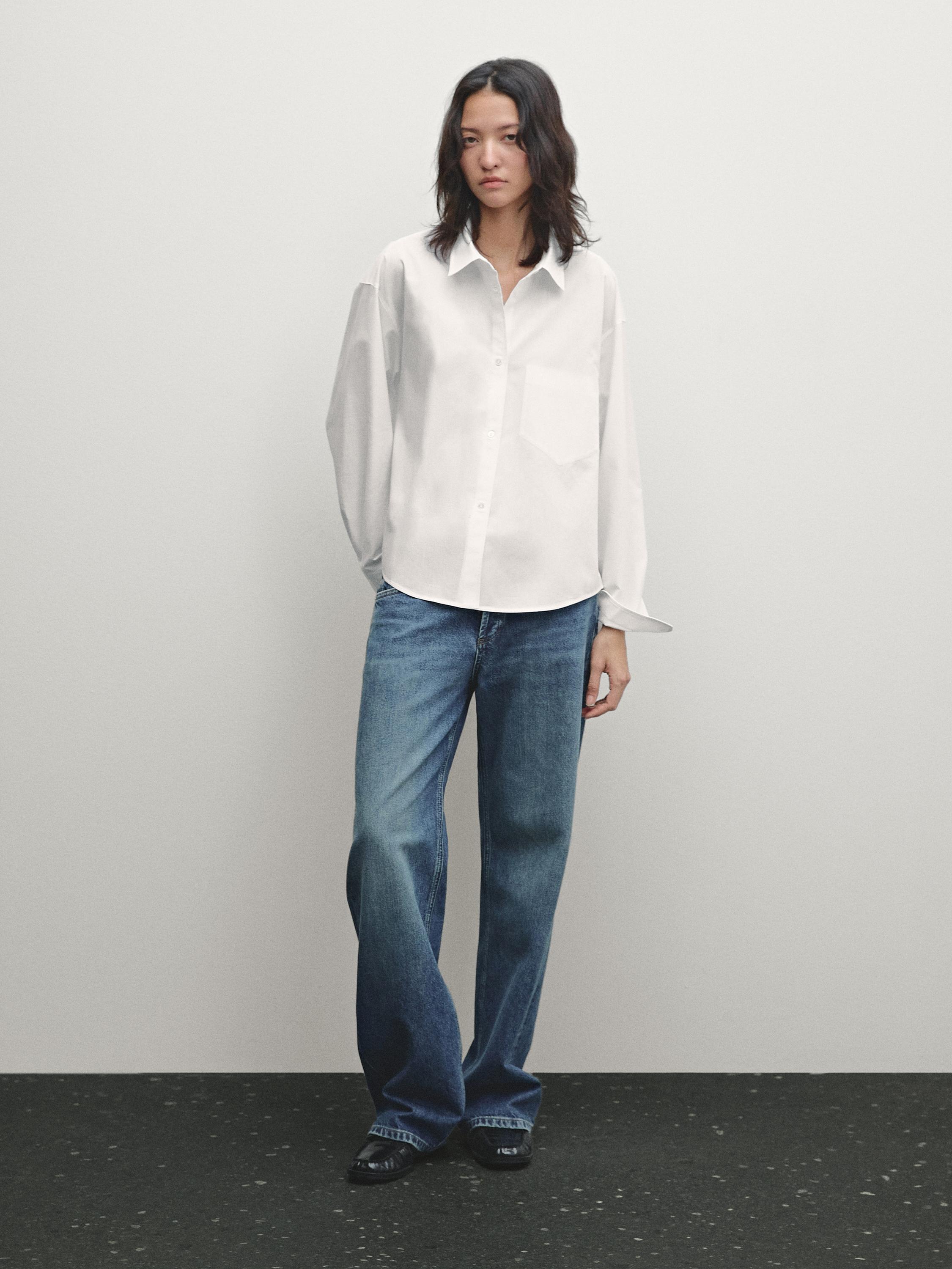 Poplin shirt with asymmetric hem - White | ZARA United States Poplin shirt with asymmetric hem - White | ZARA United States