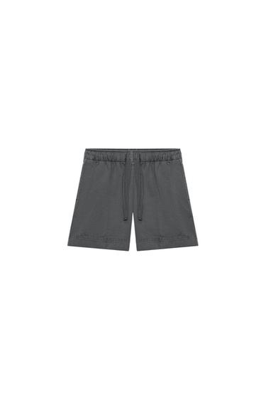 Zara 100% COTTON ELASTIC WAIST SHORTS - Gray