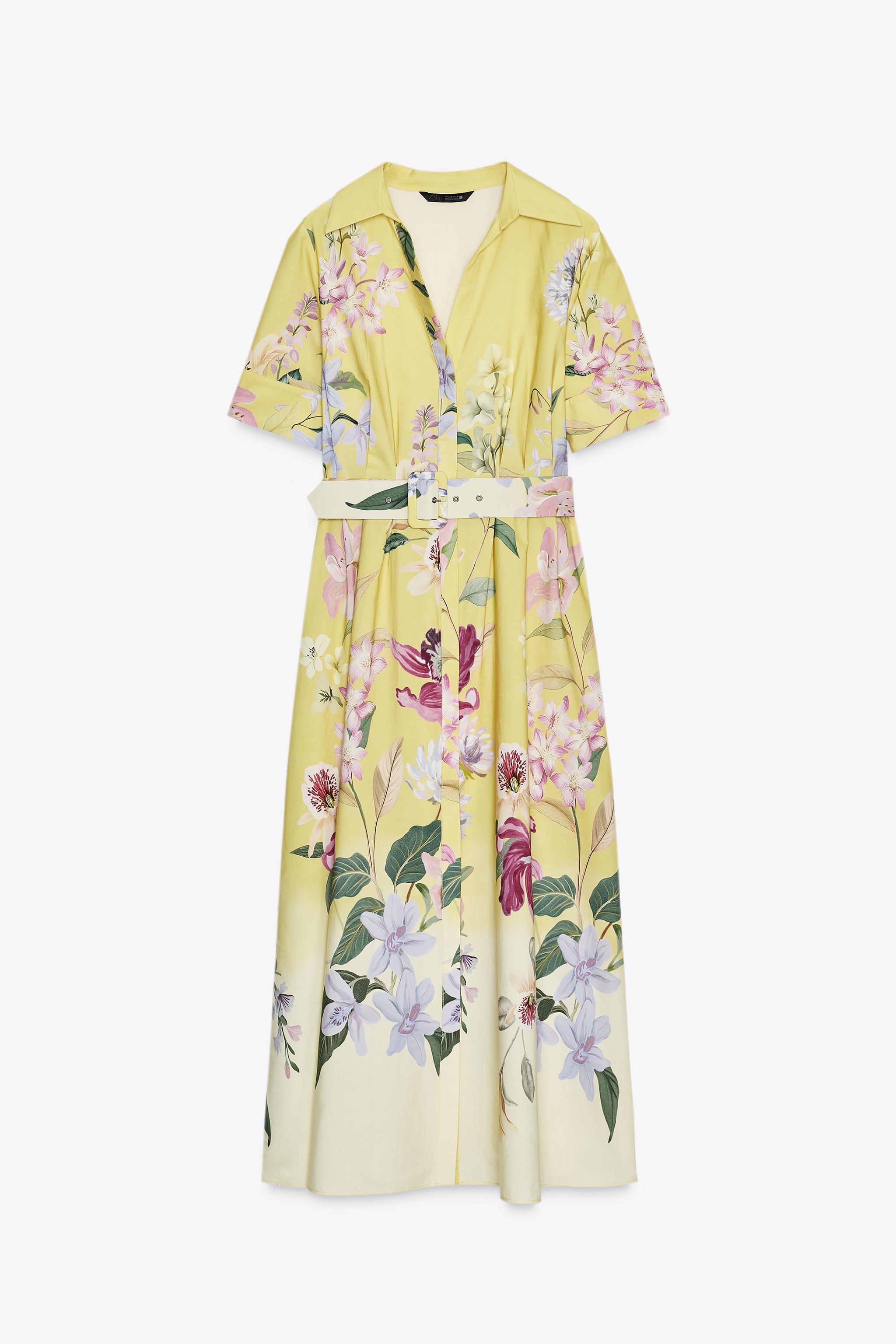 ZARA ザラ 花柄ミディ丈ベルトワンピース 新品 ZARA ザラ 花柄ミディ丈ベルトワンピース 新品