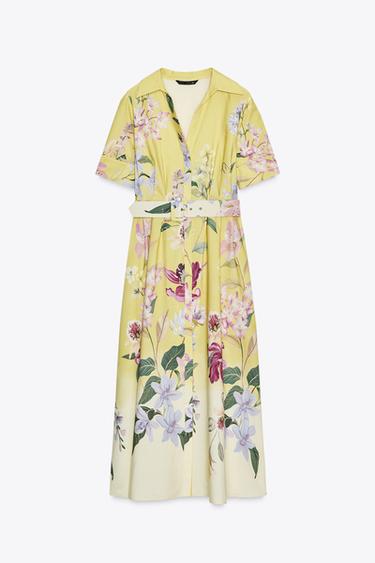 ROBE MIDI IMPRIMÉE FLEURIE CEINTURE - Multicolore de Zara - Image 4