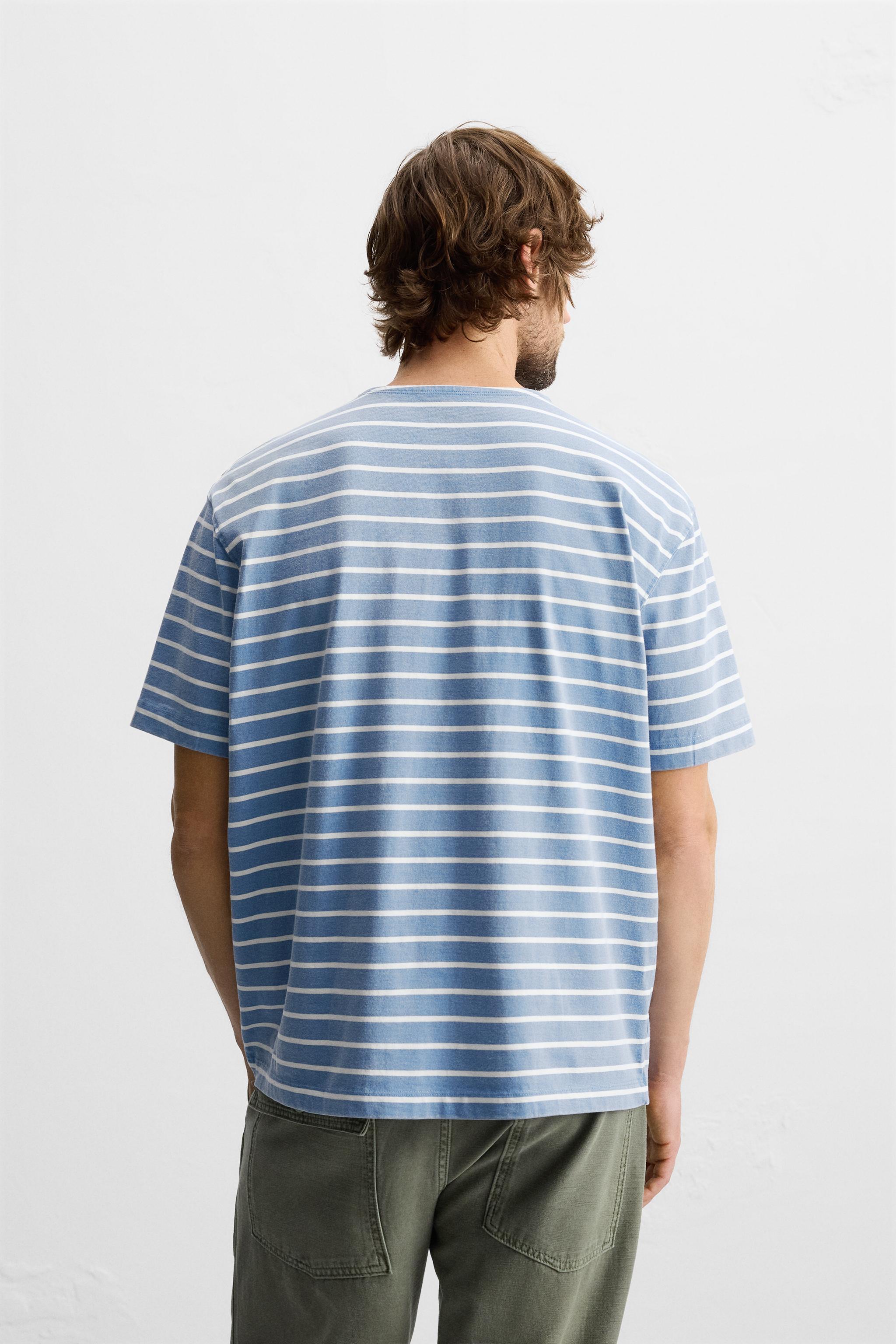 STRIPED JACQUARD T-SHIRT - Blue / White | ZARA United States