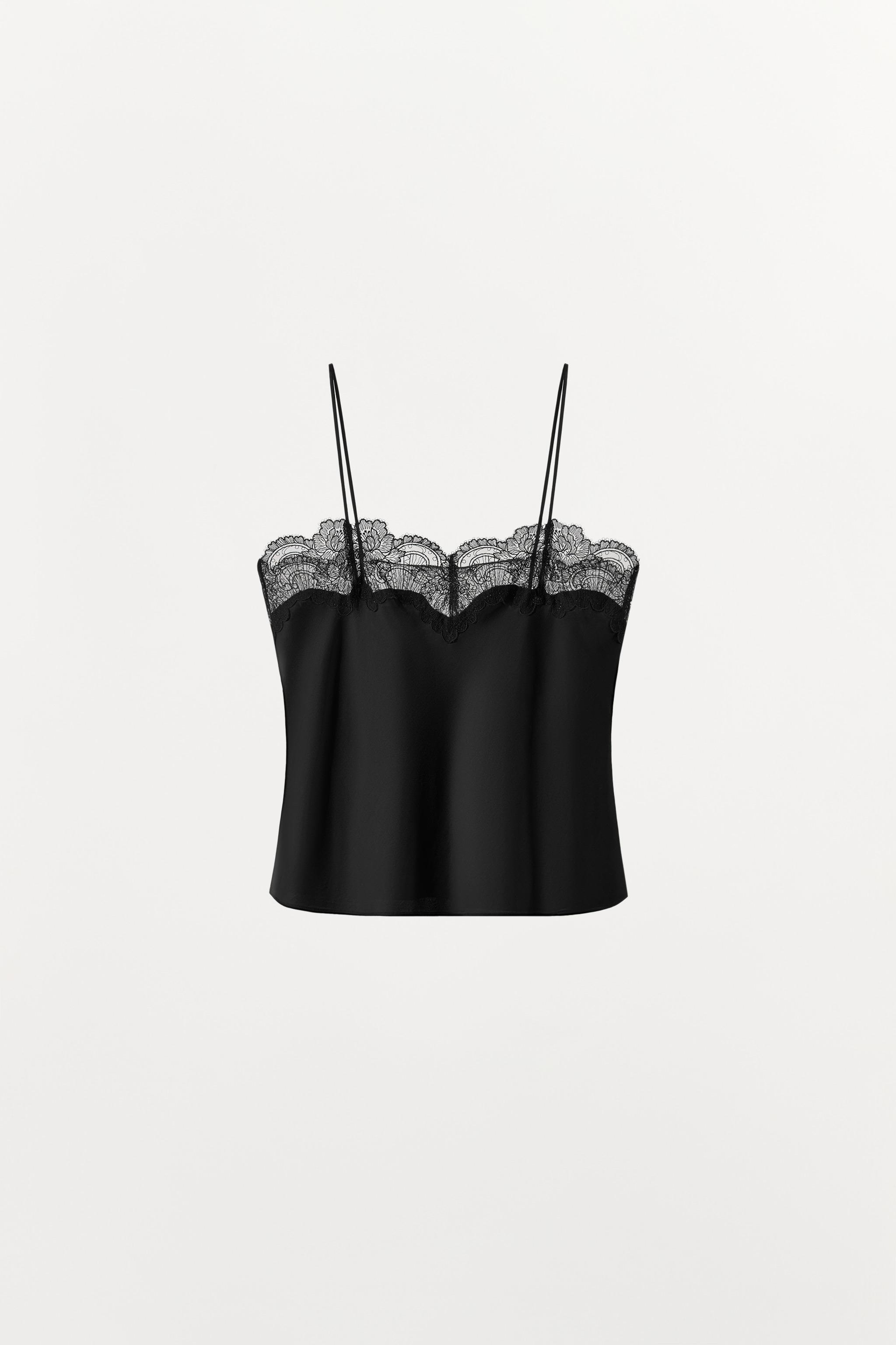 LACE TRIM SATIN CAMISOLE - Black | ZARA Canada