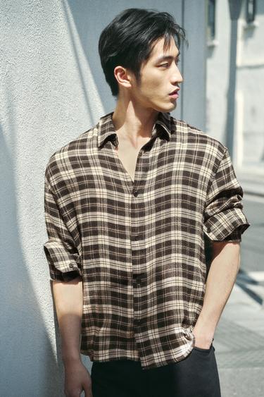 Zara 休閒版格紋襯衫 - 黑色 / 白色