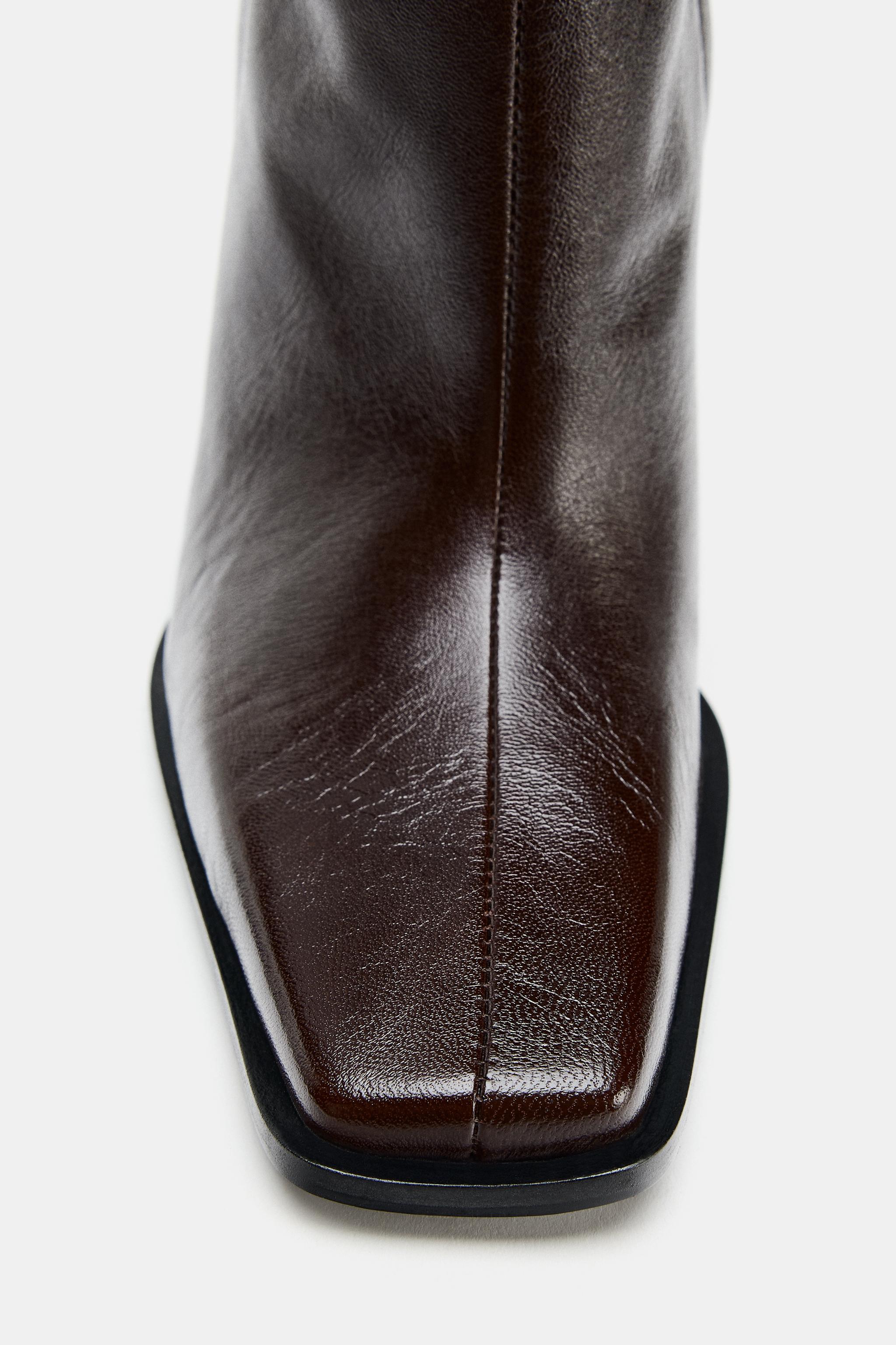 LIMITED EDITION LEATHER SQUARE TOE ANKLE BOOTS - Brown | ZARA