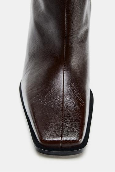 LIMITED EDITION LEATHER ANKLE BOOTS WITH SQUARE TOES - Brown by Zara - Image 8