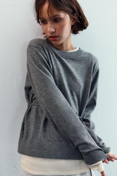 PULL EN MAILLE AVEC OUVERTURE ET CORDONS AU DOS - Gris de Zara - Image 3