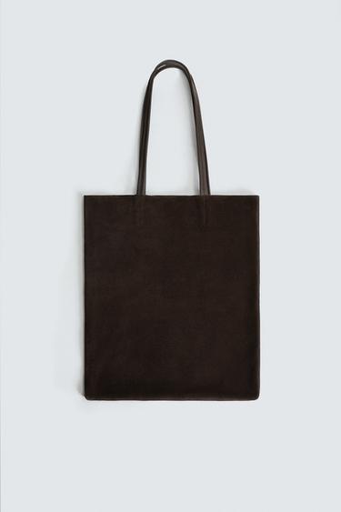 LEATHER TOTE BAG - Brown by Zara