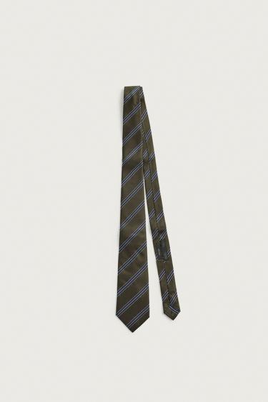 100% SILK STRIPED TIE - Khaki by Zara