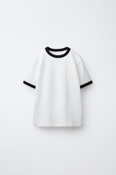 Zara CONTRAST COLLAR T-SHIRT - White