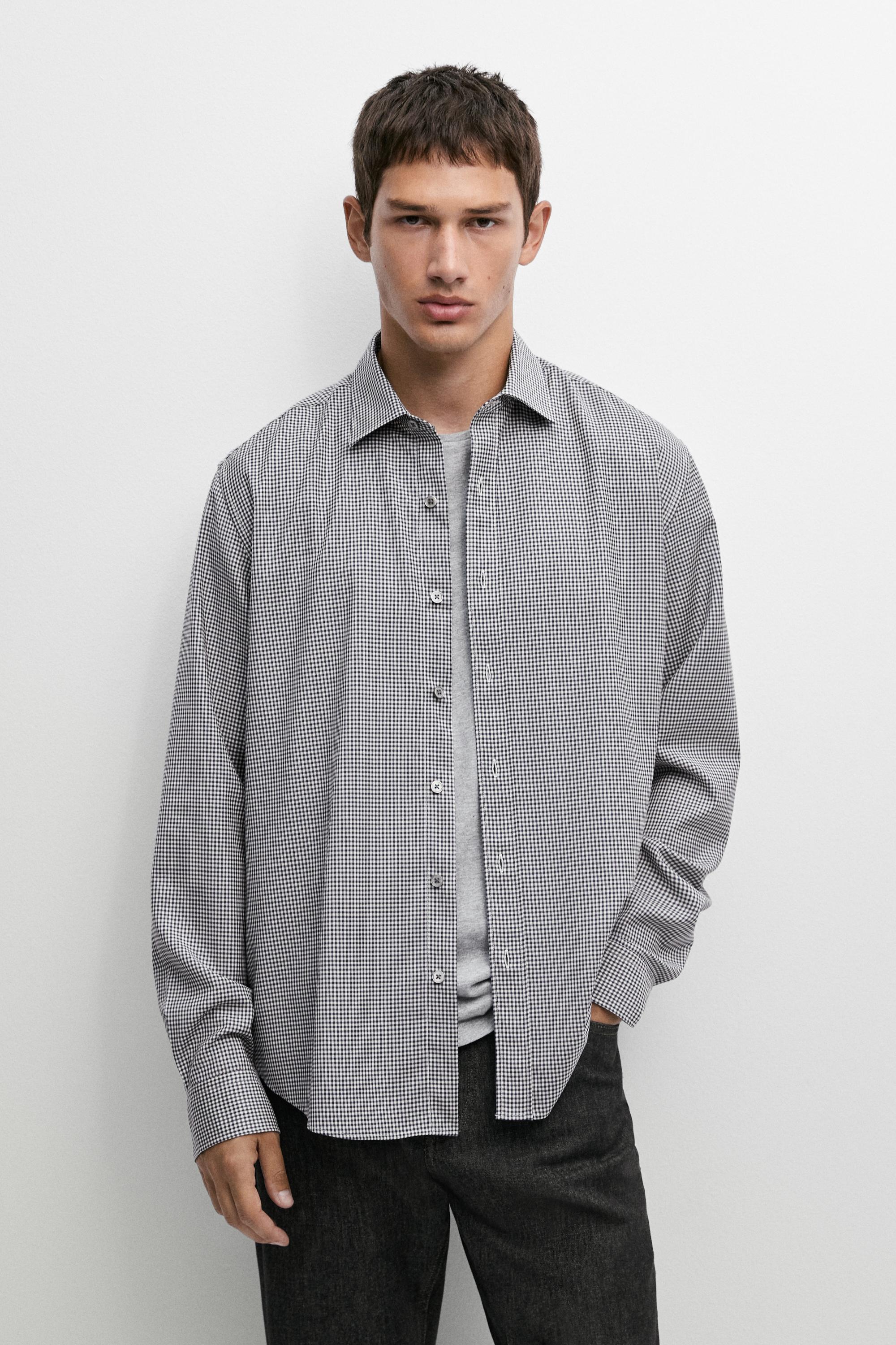 100% wool regular fit check shirt — Navy blue