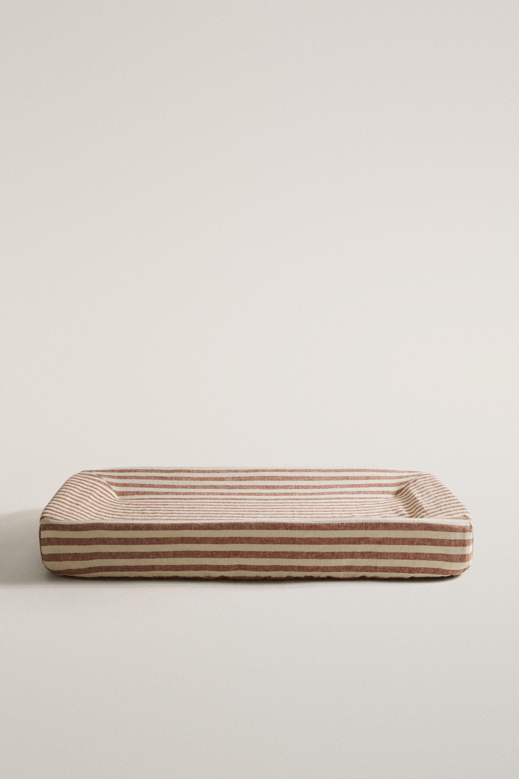 STRIPED LINEN AND COTTON BABY CHANGING MAT COVER