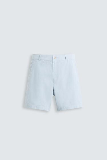 Zara COTTON LINEN BLEND SHORTS - Sky blue