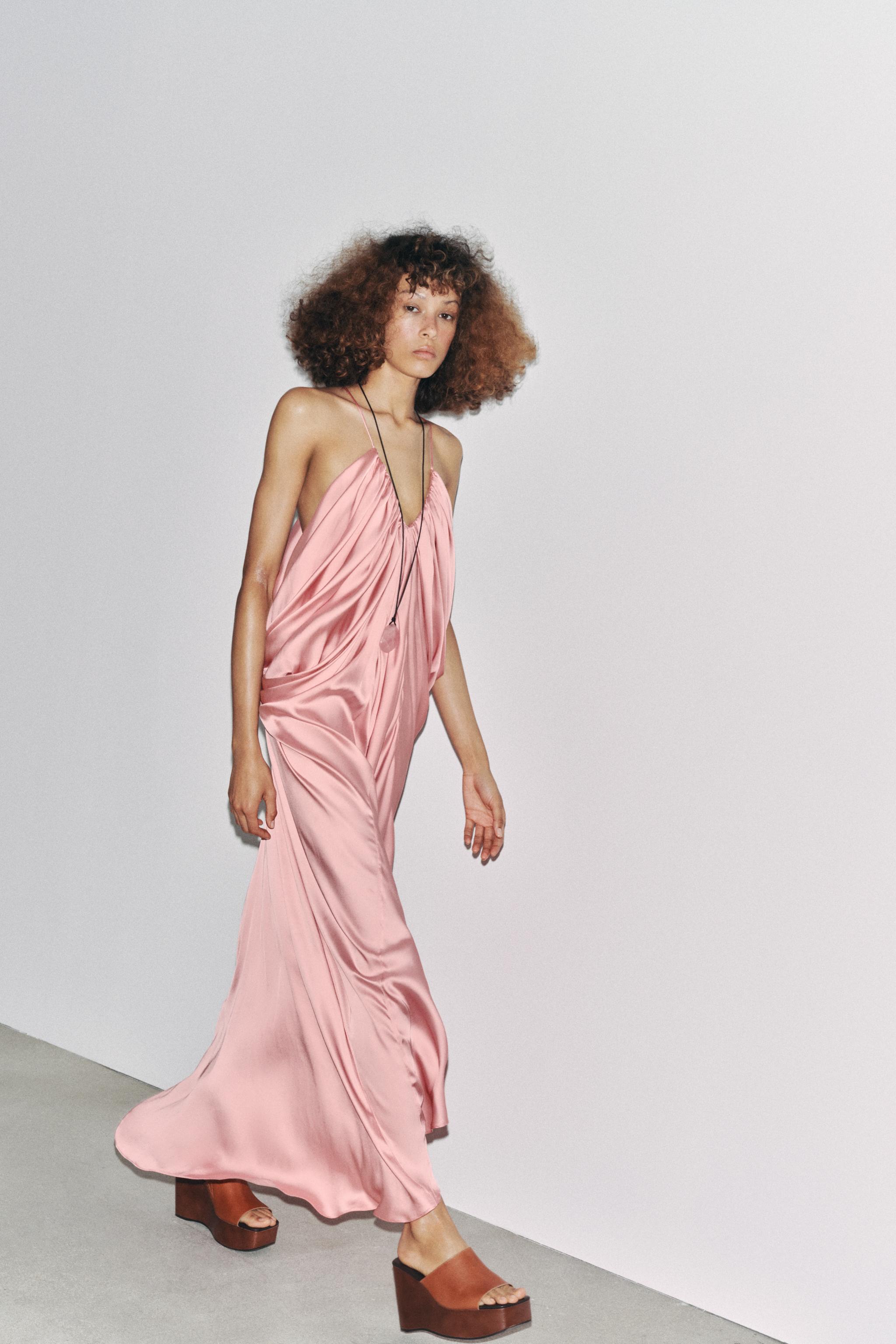 【税込?送料無料】 ZW COLLECTION ボリュームサテンワンピース - ピンク | ZARA ワンピース
