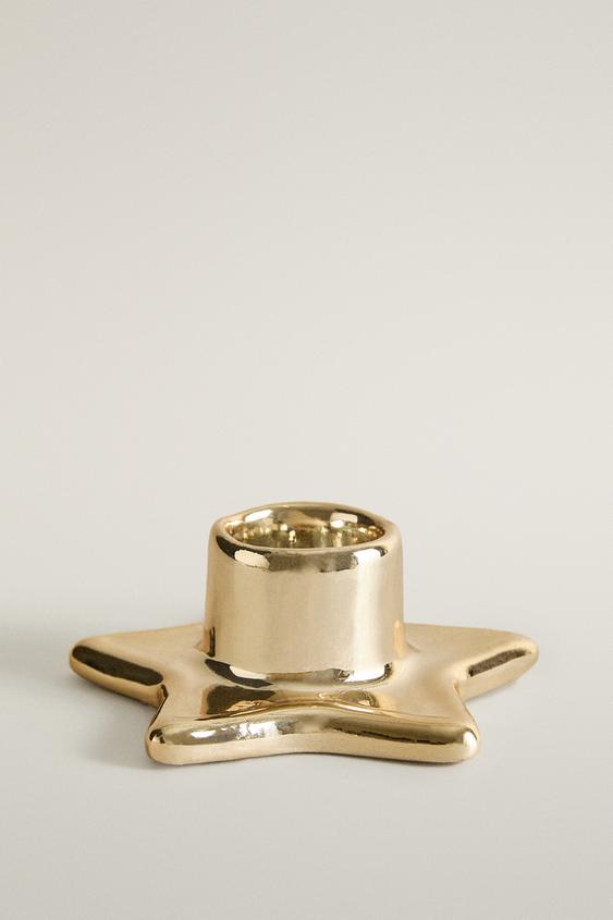 Zara CHRISTMAS STAR PORCELAIN CANDLE HOLDER - Golden - Image 0