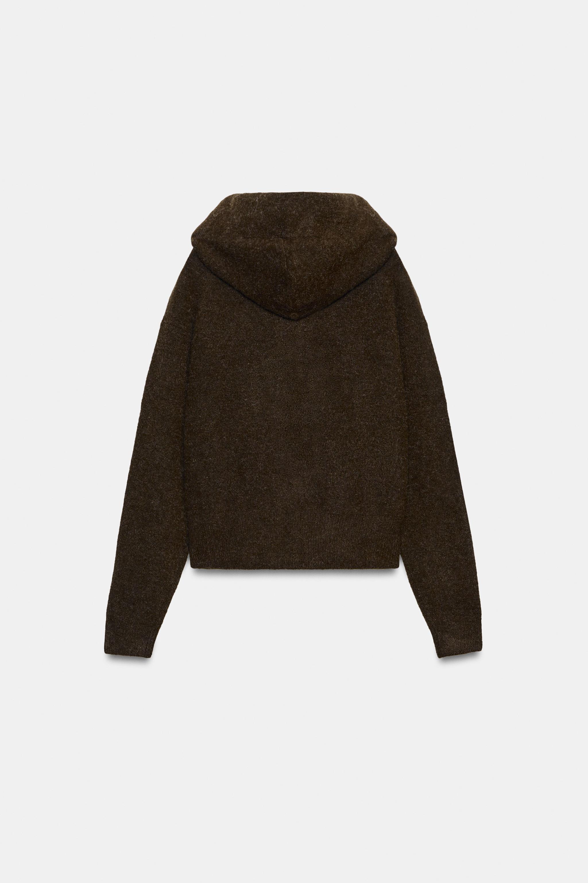 フード リボン ニットカーディガン - ダークブラウン | ZARA Japan / 日本