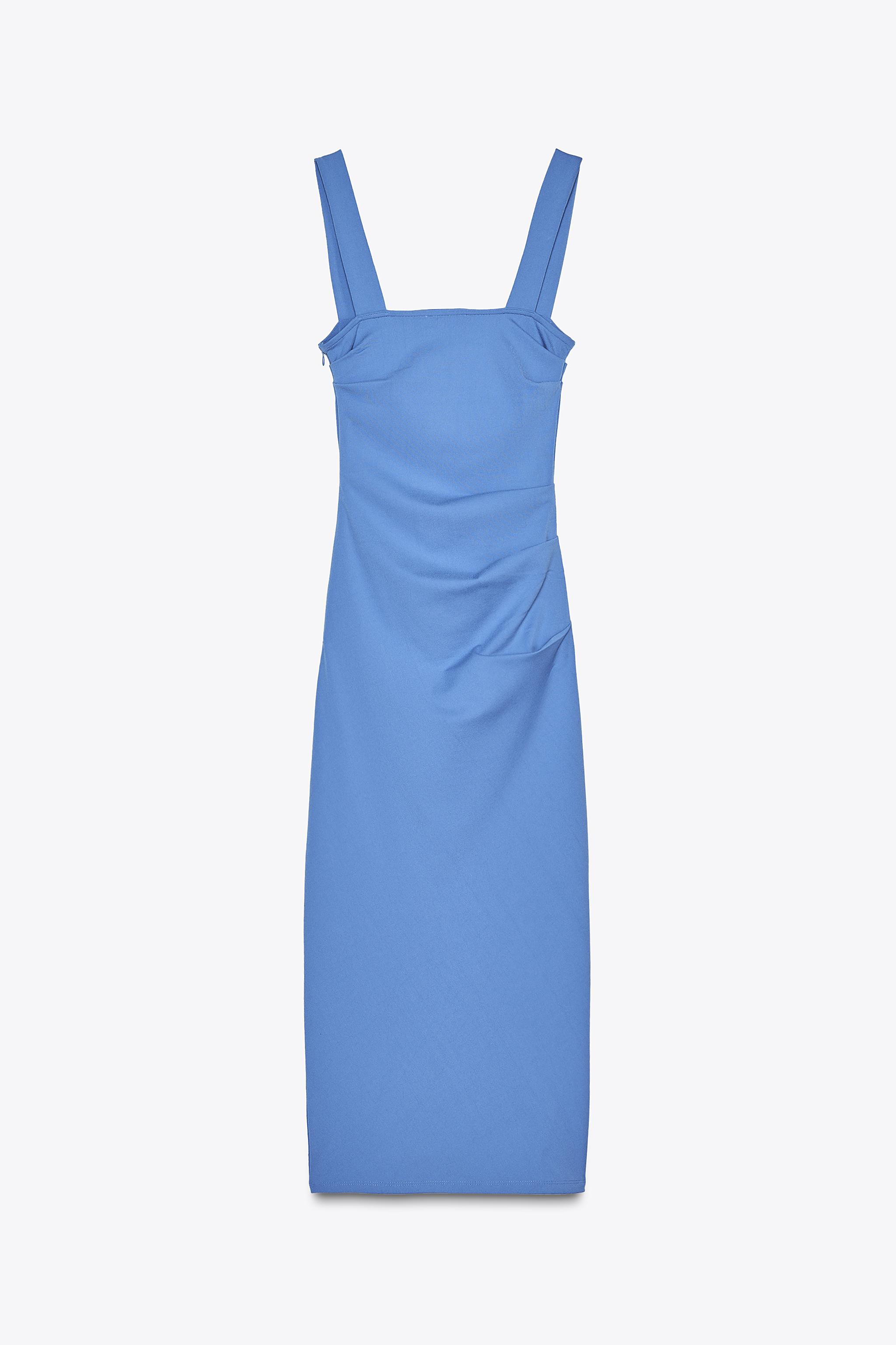 ZARA NEW WOMAN Z1975 SLEEVELESS DENIM MIDI DRESS MID BLUE XS