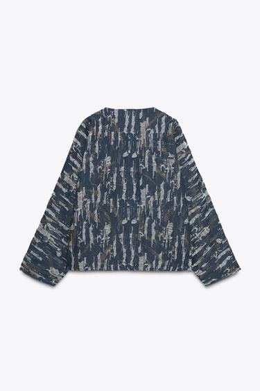 BEADED DENIM-EFFECT QUILTED KIMONO - Blue by Zara - Image 10