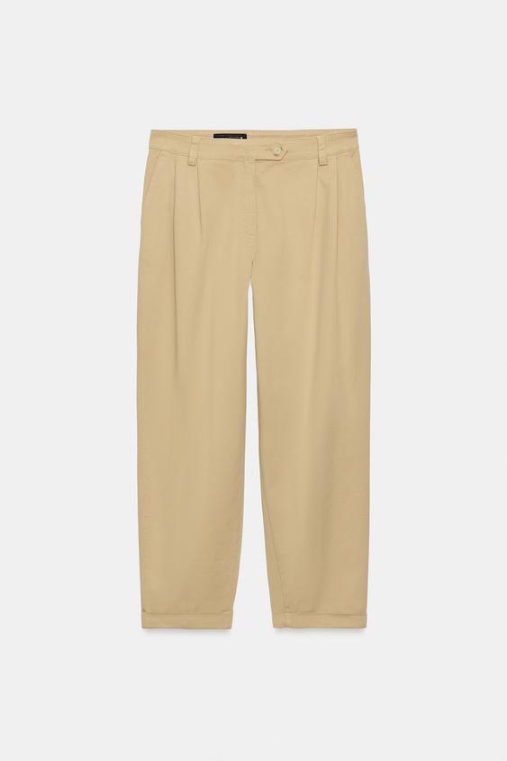 TURN-UP CHINO TROUSERS - Light camel by Zara - Image 0