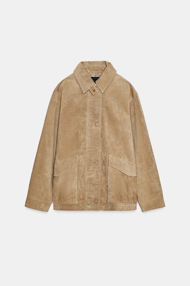 VESTE EN CUIR DE DAIM 100 % - Sable clair de Zara - Image 6