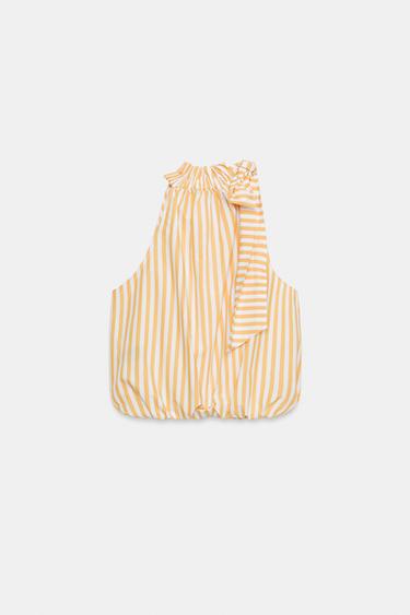 STRIPED VOLUMINOUS TOP WITH BOW - Printed by Zara - Image 5