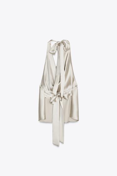 TOP SATINÉ HALTER - Gris / Beige de Zara - Image 5