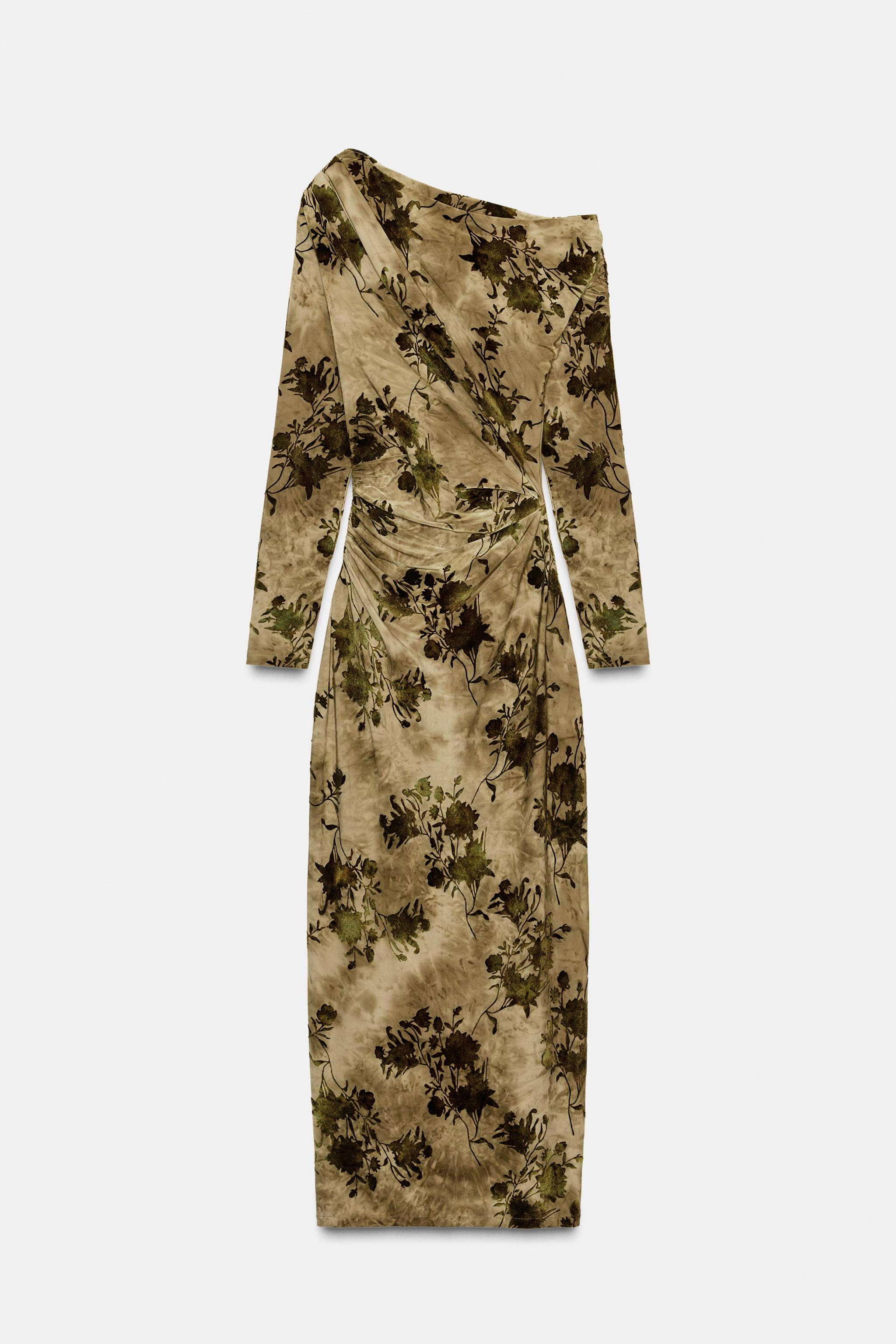 ギャザー入りフロッキーワンピース - ライトベージュ | ZARA Japan / 日本