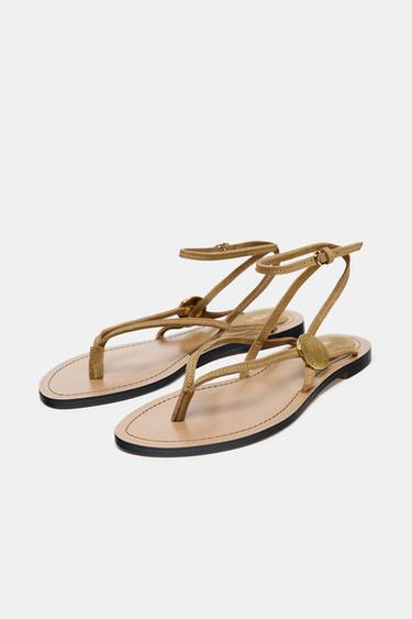 SPLIT SUEDE FLAT SANDALS WITH APPLIQUÉ - SAND/BROWN by Zara - Image 2