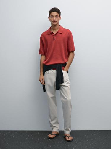 Zara Lightweight relaxed fit denim-effect trousers - Sand - Image 0