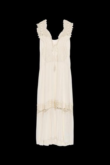 Zara COMBINATION LACE SLIP DRESS - Ecru - Image 0
