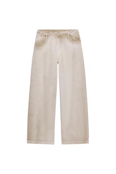 Zara ZW COLLECTION HIGH-WAISTED WASHED EFFECT JEANS - Sand