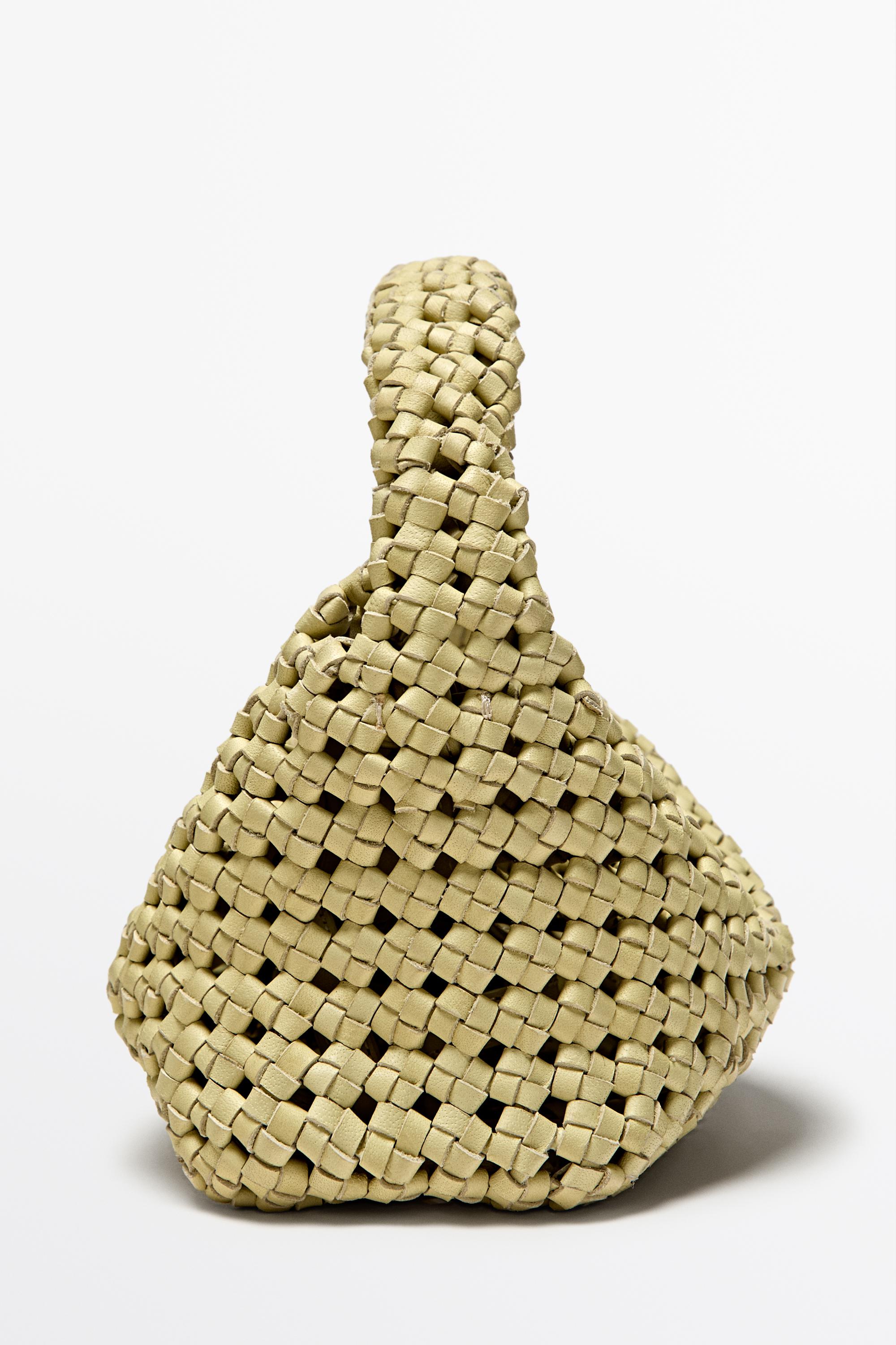 Braided leather mini bag — Biscuit