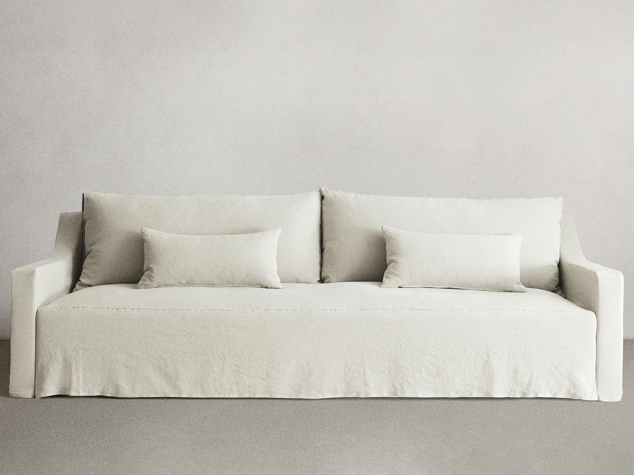 SOFA WITH REMOVABLE WASHED LINEN COVER — Oyster-white